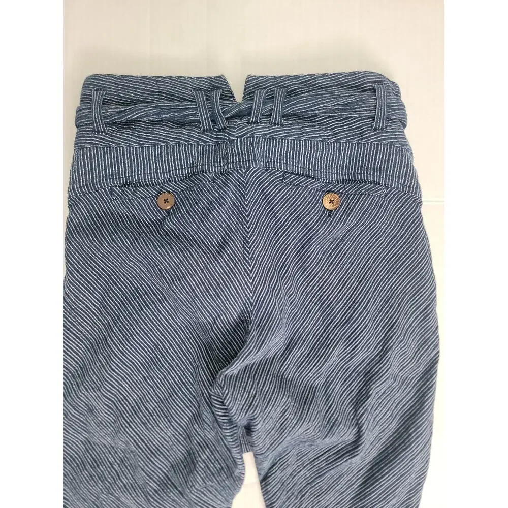 Free People Harem Pants SZ 6 Cotton Yarn Dye Navy Striped Tie Button Pleated - Picture 11 of 12